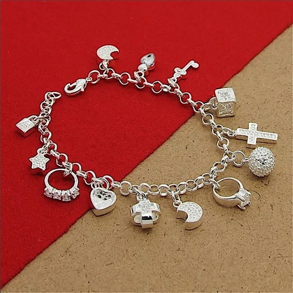 Sterling Silver Charm Chain Link Bracelet - Picture 9 of 14